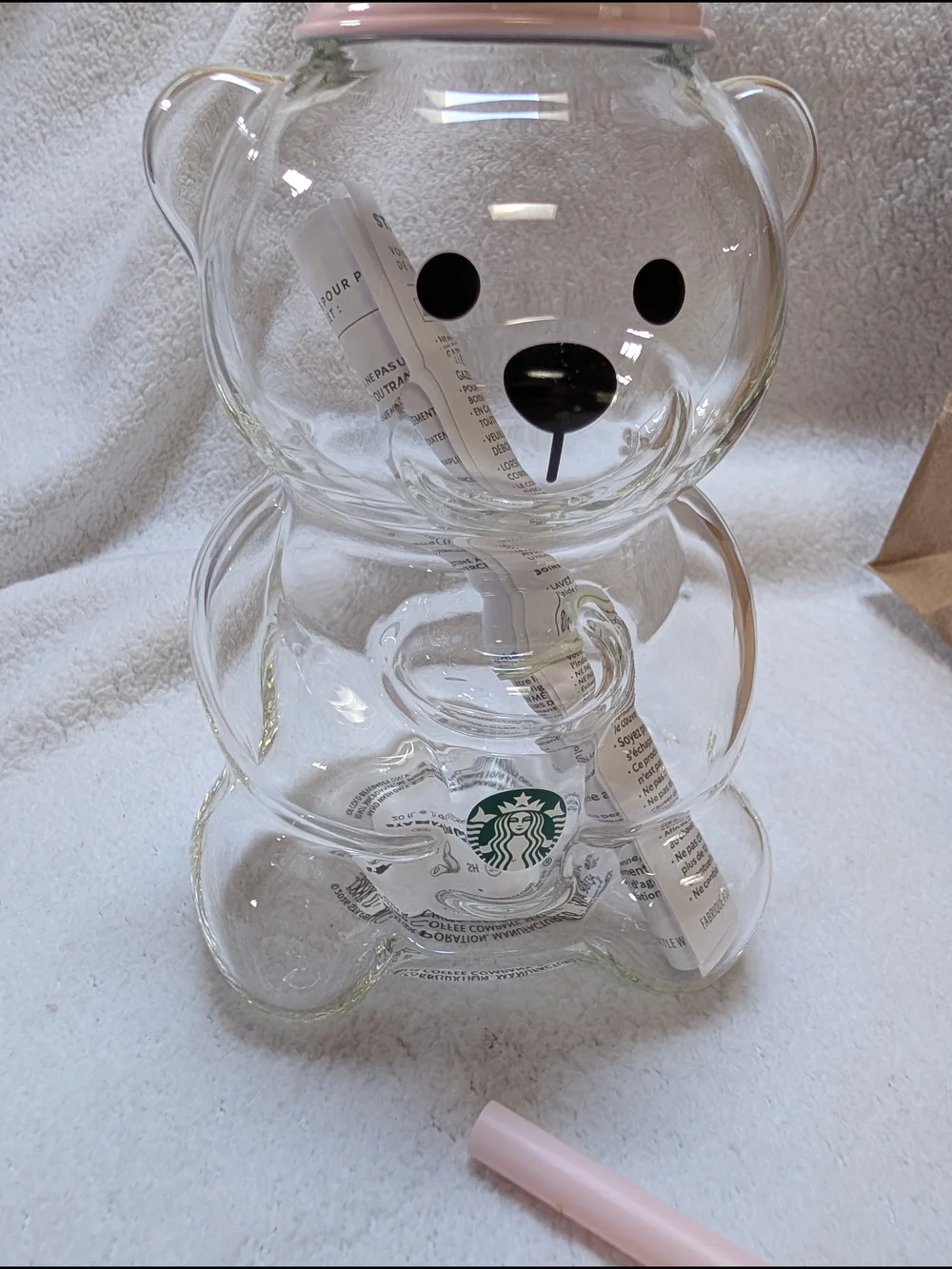 Starbucks Genuine Strawberry Bearista Cup with Straw, New In Box - Pink & Clear
